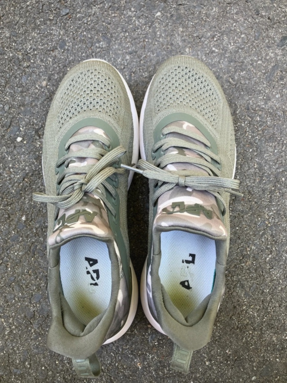 Women's Olive Green Knit Athletic Sneakers with Camo Accent